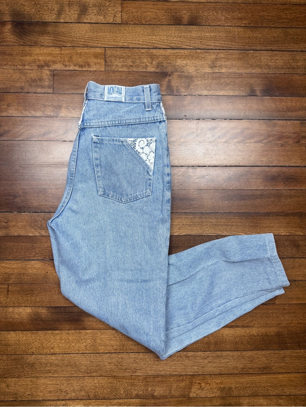 Vintage Montana Western Boho Lace Accent Denim Jeans 31/9